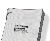 Image of a stack of papers with Citizens Union Logo on the cover.