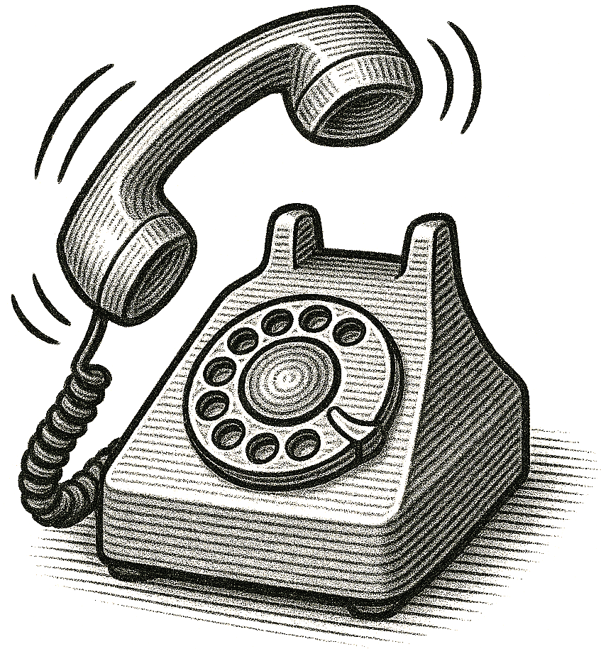 Illustration of a phone ringing off the hook.